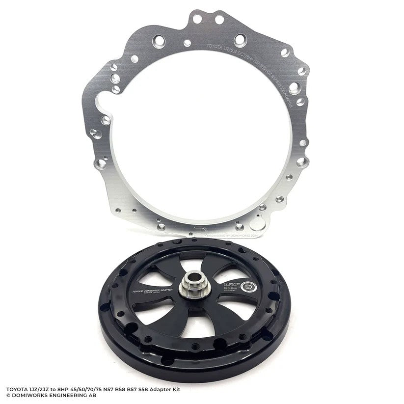 DomiWorks Engineering 1JZ/2JZ to BMW 8HP adapter kit with aluminum plate and converter adapter