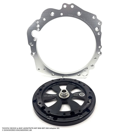 DomiWorks Engineering 1JZ/2JZ to BMW 8HP adapter kit with aluminum plate and converter adapter