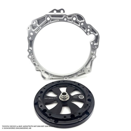 DomiWorks Engineering 1JZ/2JZ to BMW 8HP adapter kit with aluminum plate and hardware