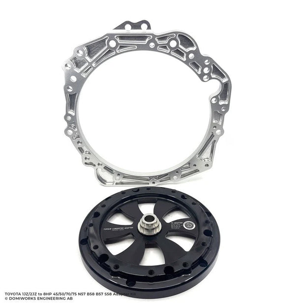 DomiWorks Engineering 1JZ/2JZ to BMW 8HP adapter kit with aluminum plate and hardware