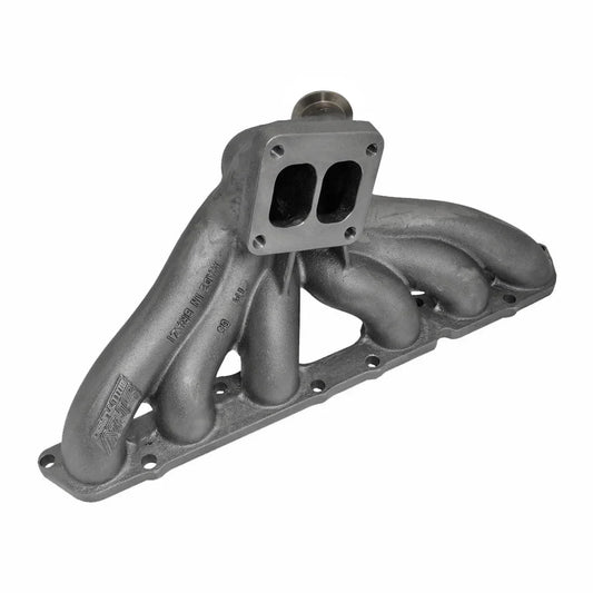 SPA Turbo 2JZ-GE T4 twin scroll cast iron manifold with top-mount setup and distributor clearance